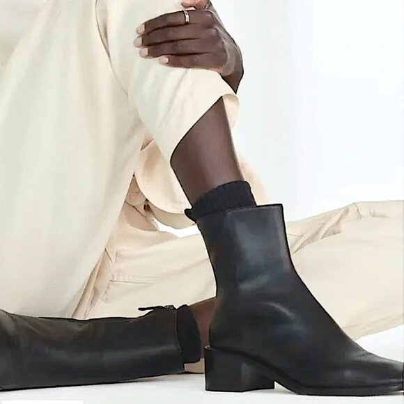 EVERLANE The City Boot Leather Side Zip Block Square Toe Ankle Size 11 Black NEW - Picture 4 of 16